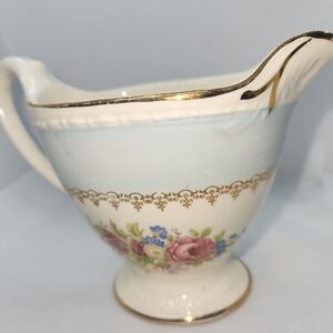 Vintage Floral Porcelain Creamer with Gold Trim
